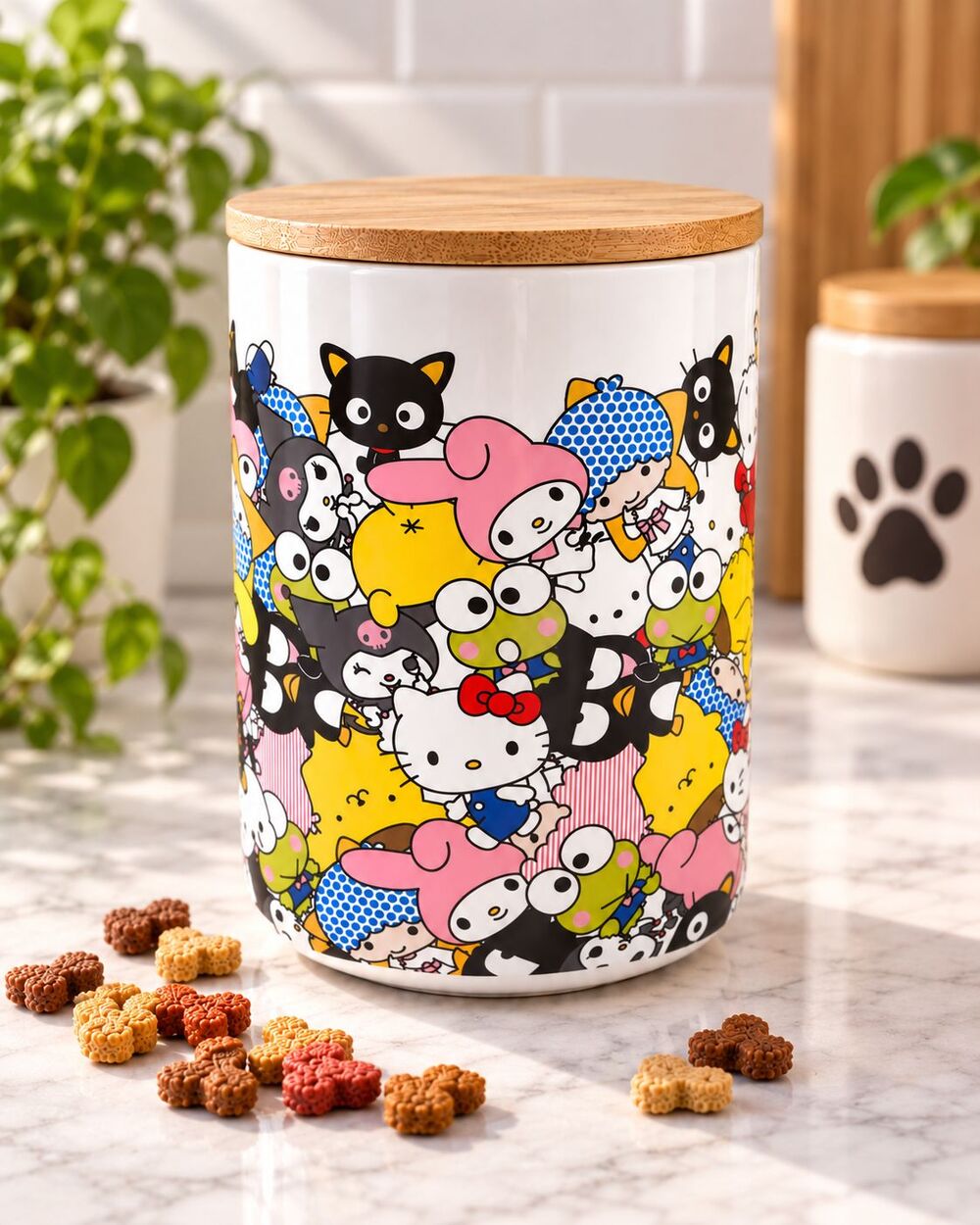 Hello Kitty & Friends Sanrio Ceramic Canister Jar Bamboo Lid 40.57 oz 1200 mL